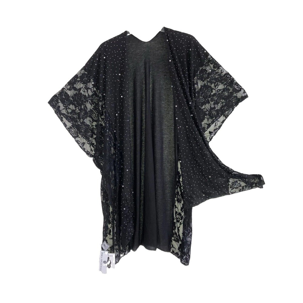 JESSICA McCLINTOCK Black Duster Cardigan Kimono Over Top Tunic